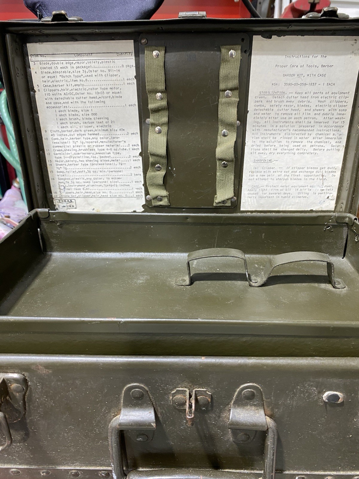 US Army Barber Kit Case NSN 3590-00-058-1837