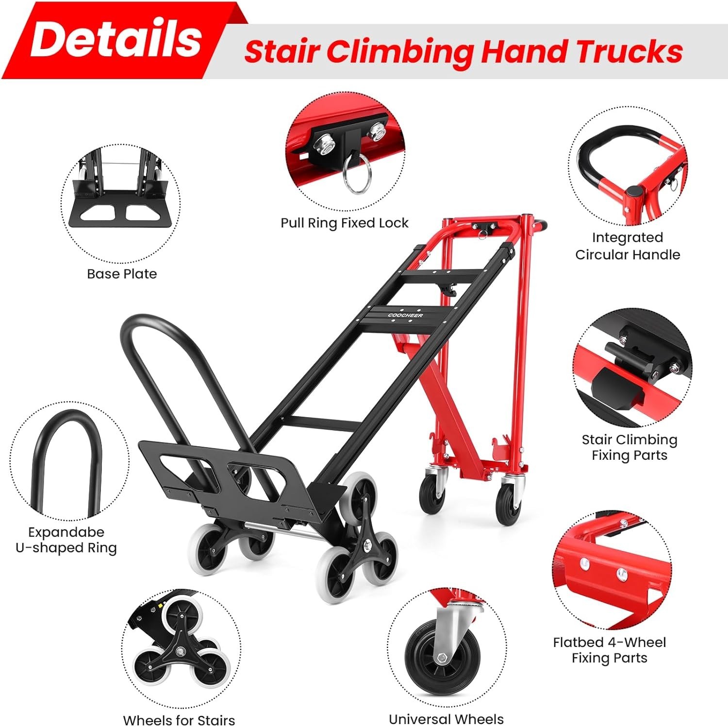 1000Lbs Stair Climbing Cart 4-in-1 Heavy Duty Folding Hand Truck Dolly w/Wheels