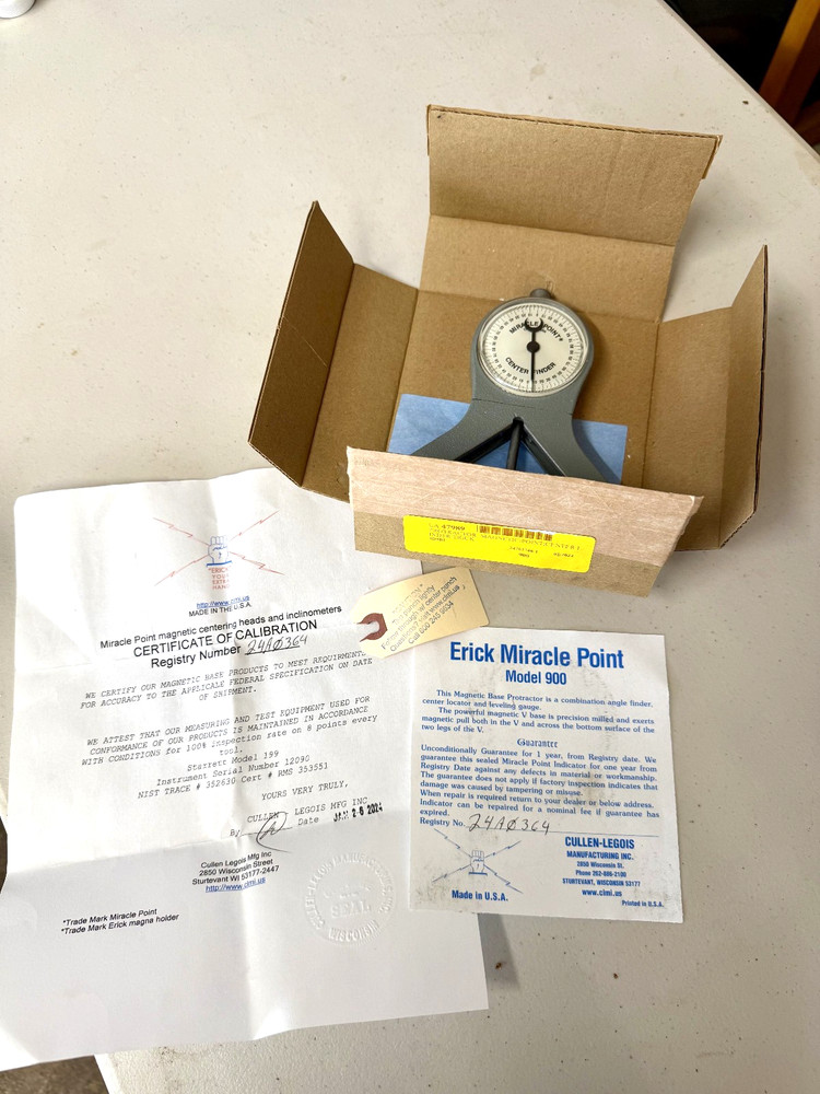 Erick Miracle Point #900 Centering Head Magnetic Protractor USA Angle Center