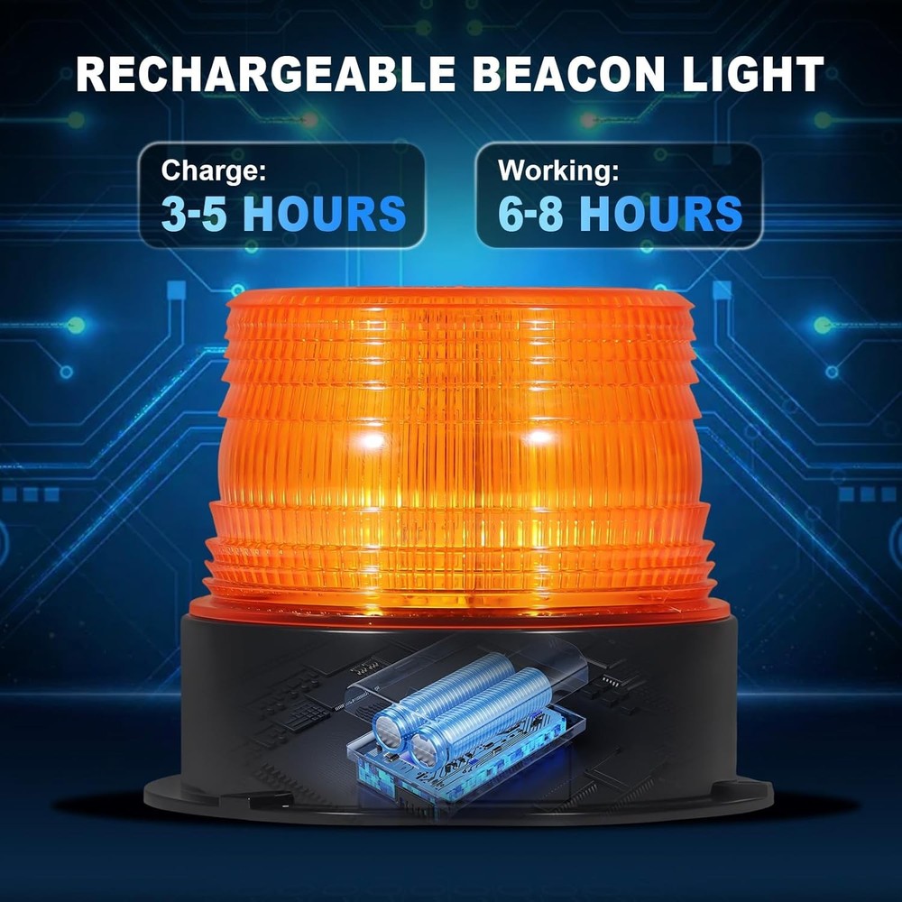 AnTom Magnetic Wireless Beacon Light – Rechargeable Amber Warning Strobe 12-24