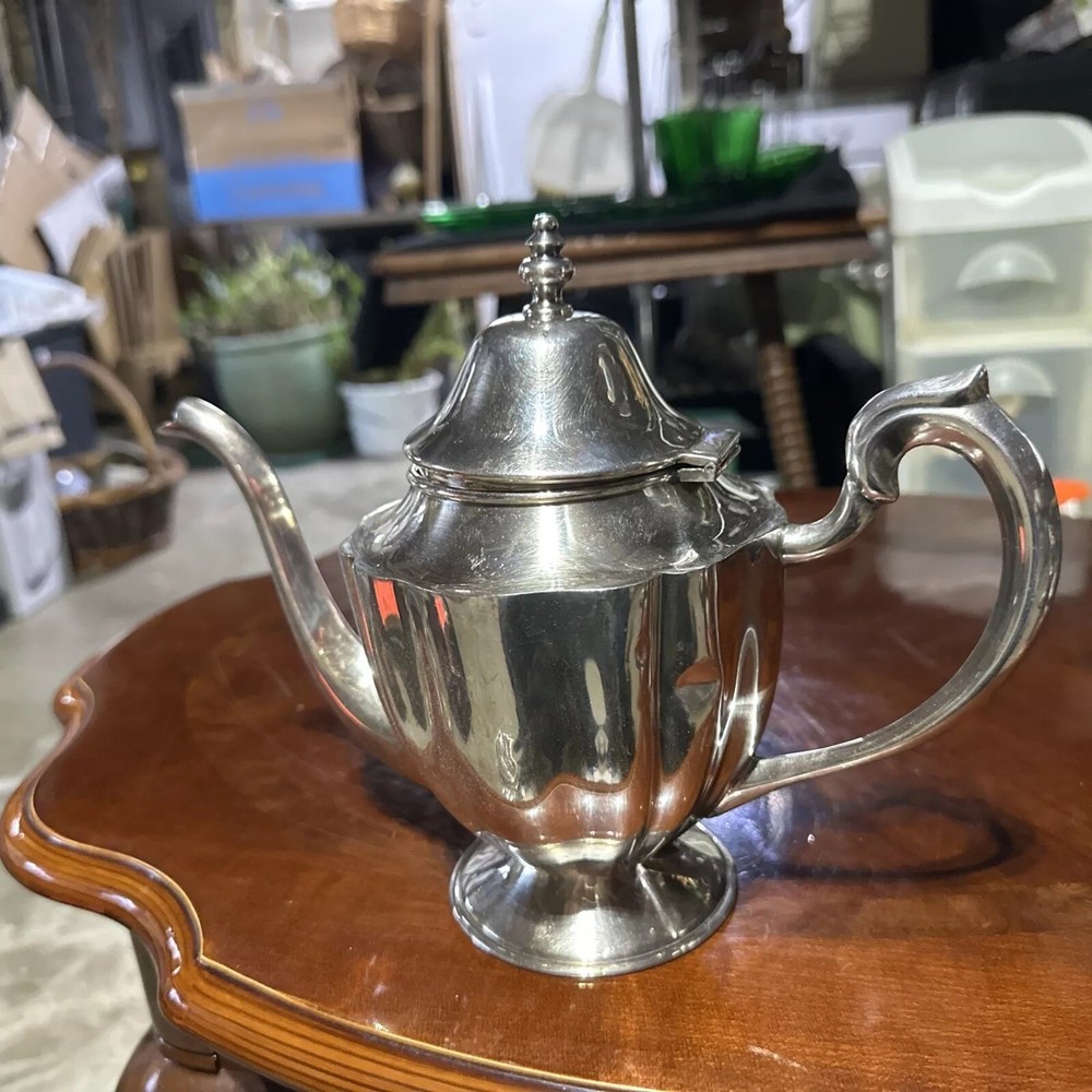 Vintage Gorham Silverplate Teapot Newport Pattern YB199 Art Deco As Is 9"