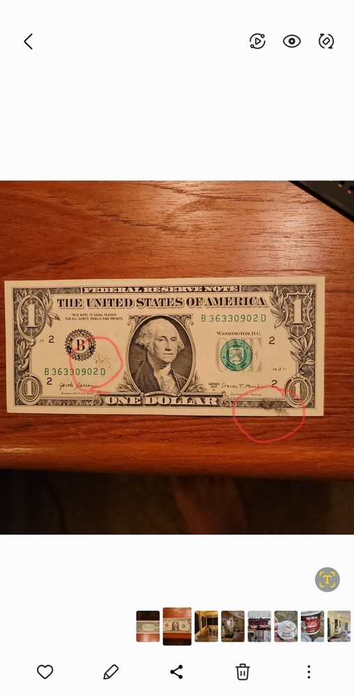 Wet Ink Transfer Error Note One Dollar Bill 2017A