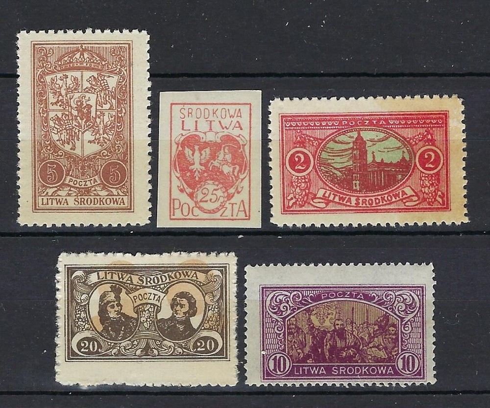 Central Lithuania - Central Lithuania (2) 5 Different Stamps