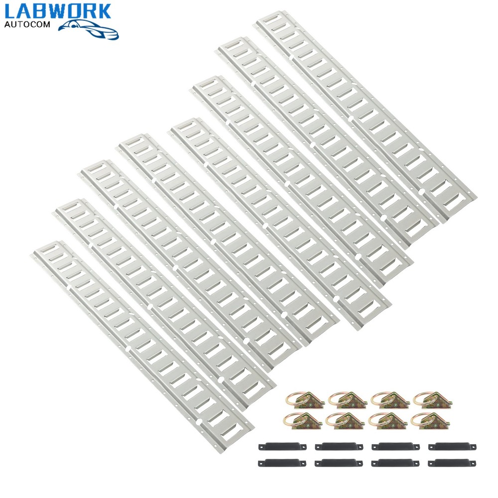 24 Piece 3' Galvanized E Track Rail Set Silver Finish W/ O Ring End Caps For Van