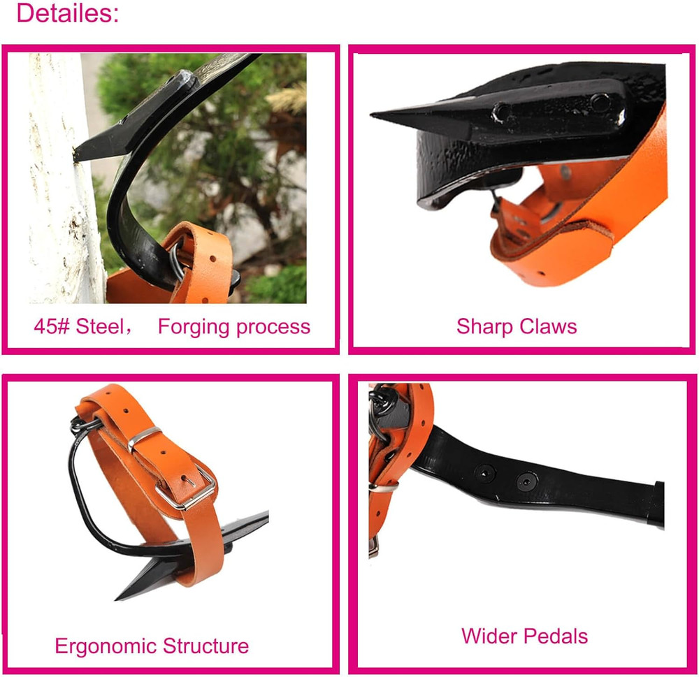 Tree Climbing Spikes, Tree Climbing Gear with Non-Slip Pedal, Adjustable Tree Cl