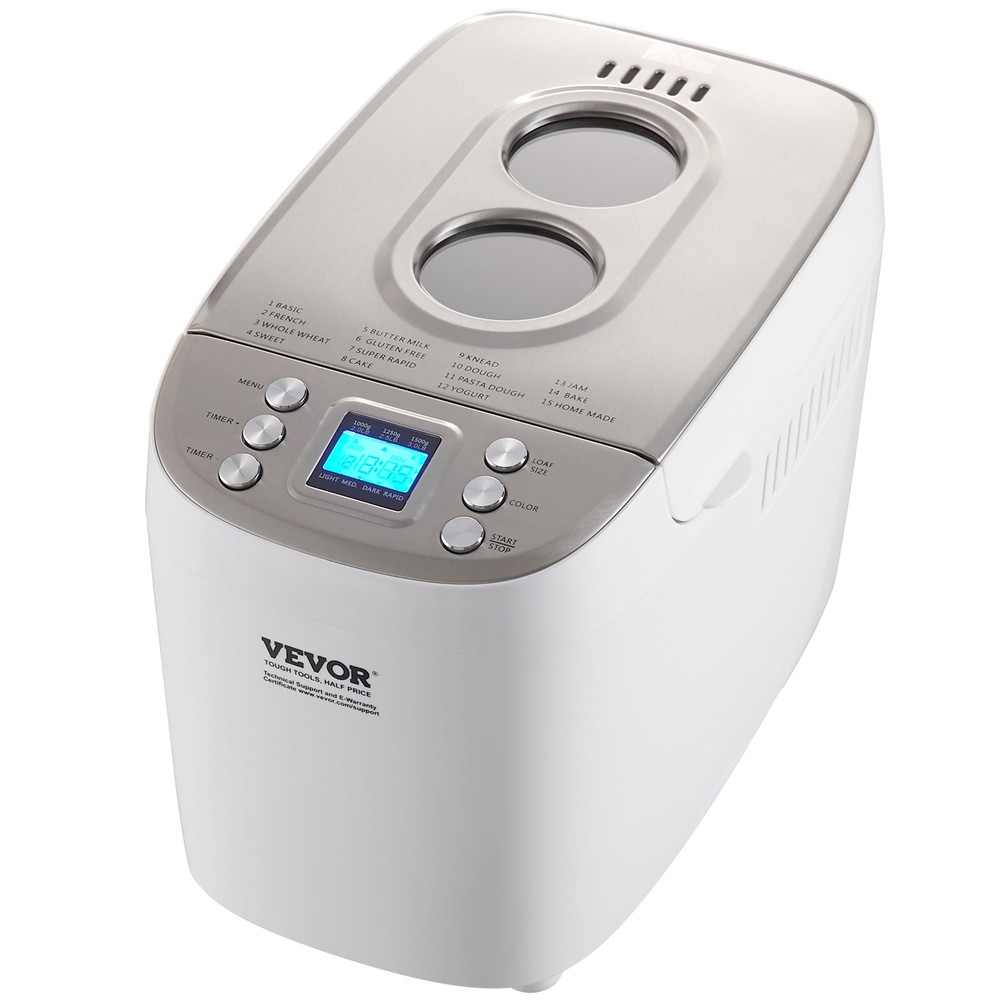 VEVOR 3LB 15-in-1 Bread Maker Automatic Compact Dough Machine Nonstick White