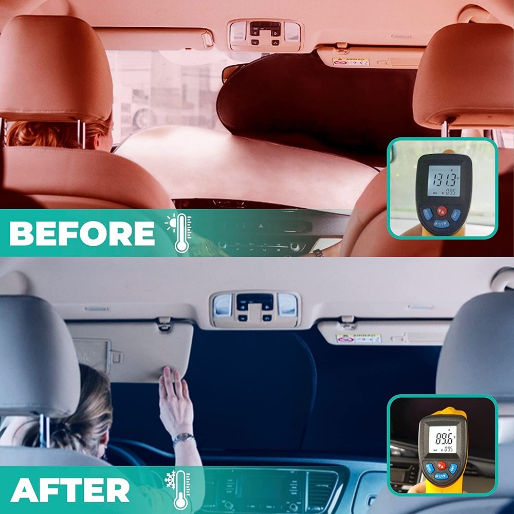 Kinder Fluff 2 Panel Windshield Sunshade-Certified- Blocks 99.87% UVR (Large)