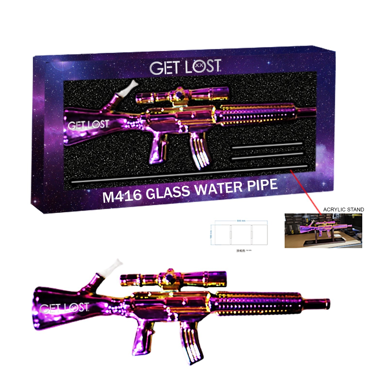M416 Glass Waterpipe by GET LOST (Compact Rainbow)