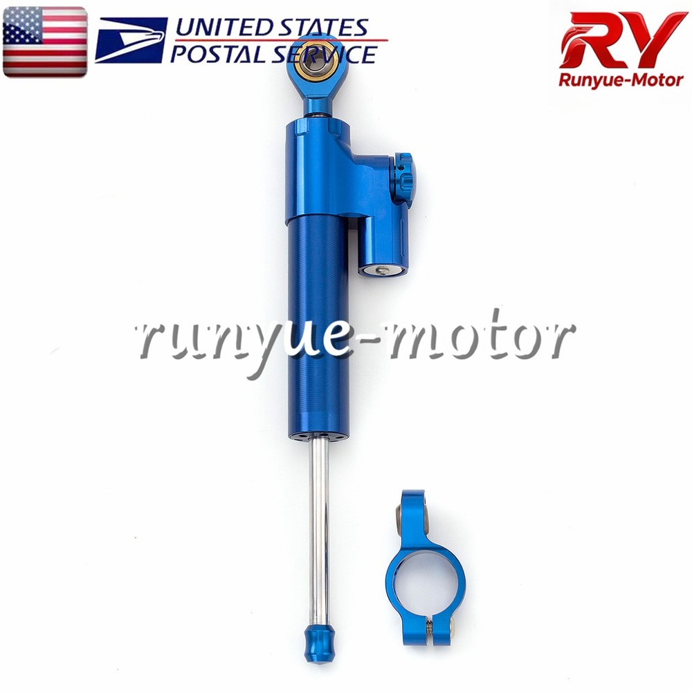 Blue 255mm Adjust Steering Damper Stabilizer Linear Control Universal Aluminum