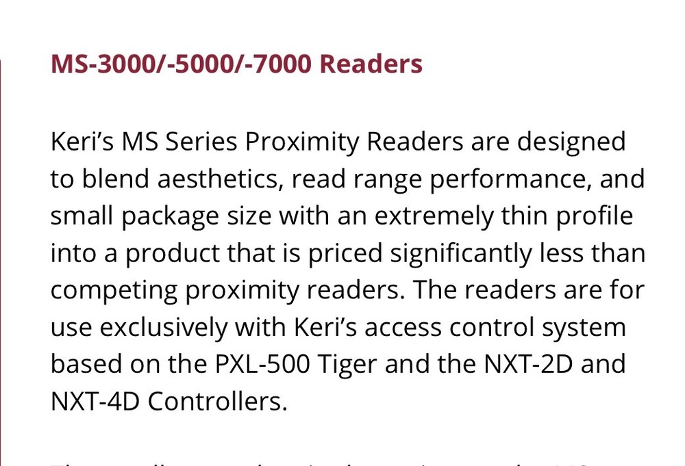 Keri Systems MS7000 Medium Range Proximity Card Reader Sensor MS-7000