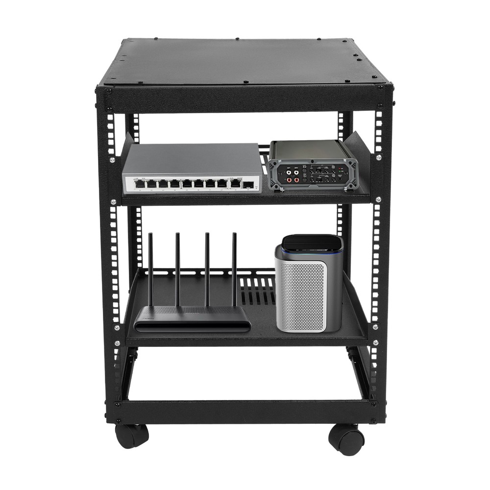 12U 4 Post Open Frame Server Rack Network 23"-40" Adjustable w/ Casters Shelves