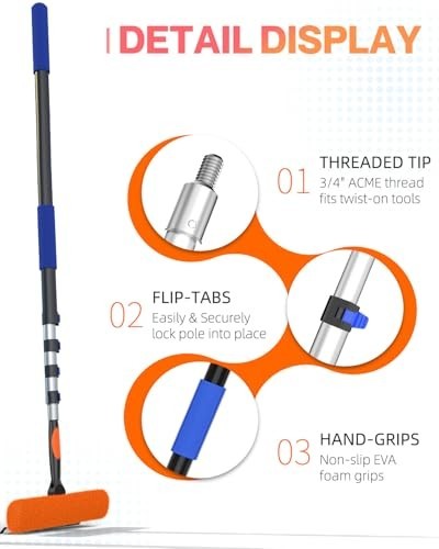 26FT Telescoping Window Squeegee Kit - 2-in-1 Cleaner, Cobweb Duster, Dusting To