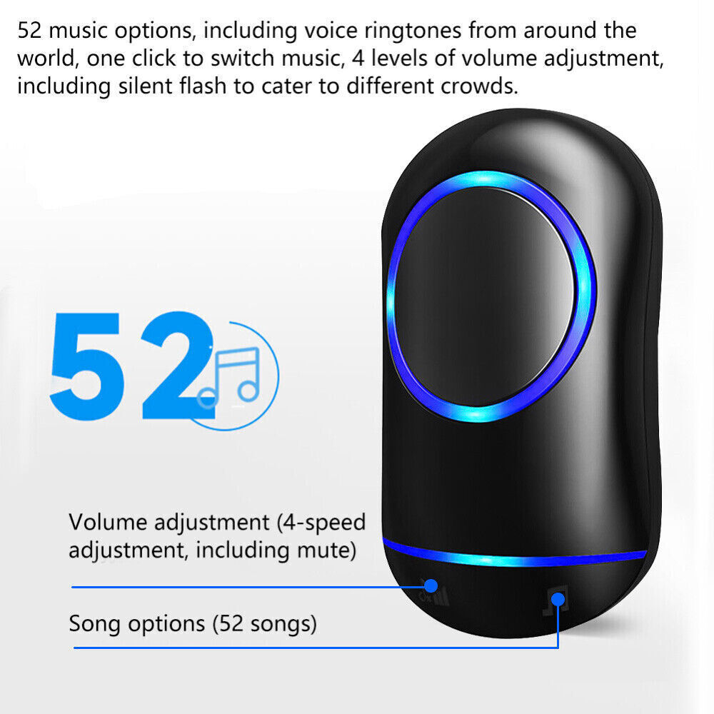 Wireless Doorbell Chime Waterproof Plugin Receiver Adjustable Volume 1000FT Kit