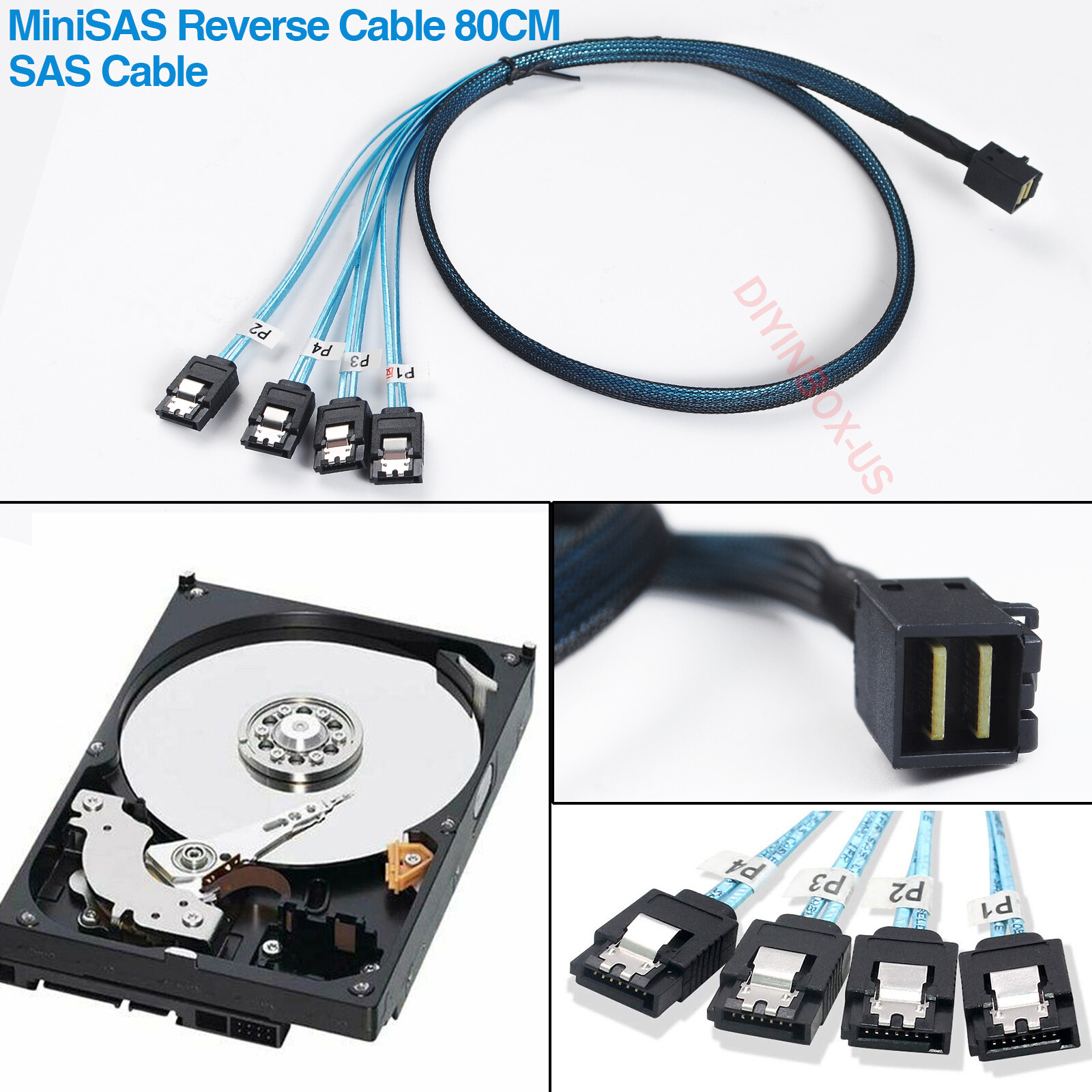 X2 Mini SAS SFF 8643 36pin to Mini 4X SATA 7Pin HD Reverse Breakout Cable 12Gb/s