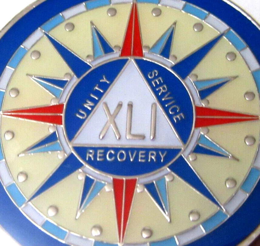 Alcoholics Anonymous medallion year 41 Compass AA Sober Chip token