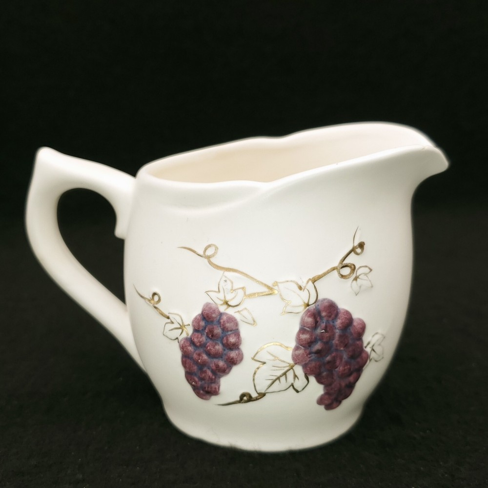 Vintage 2 Napco Bone White Ceramic Pitchers Grape Vine