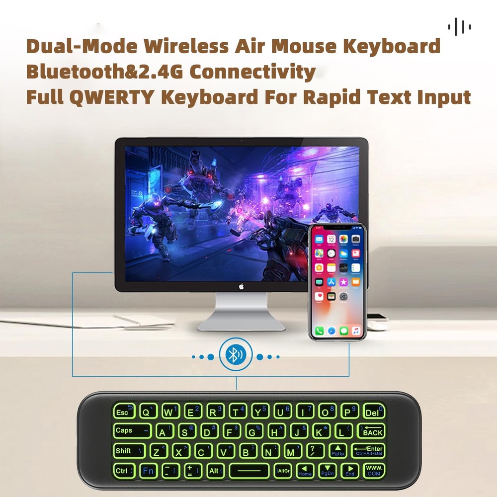 Mini Air Mouse Remote Keyboard 7 Color Backlit Bluetooth 2.4G Dual Mode