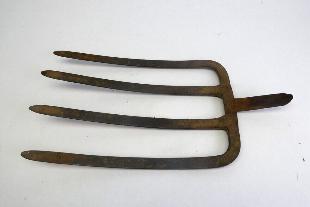 Antique Four Pronged Blacksmith Made Pitchfork Head Tool Part