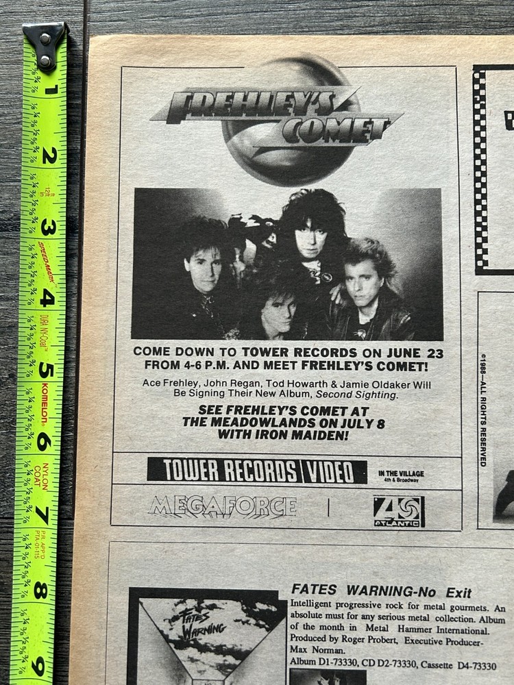 Kiss Ad ACE FREHLEY Frehley's Comet Tower In Store NJ Concert 1988 Vintage Kiss