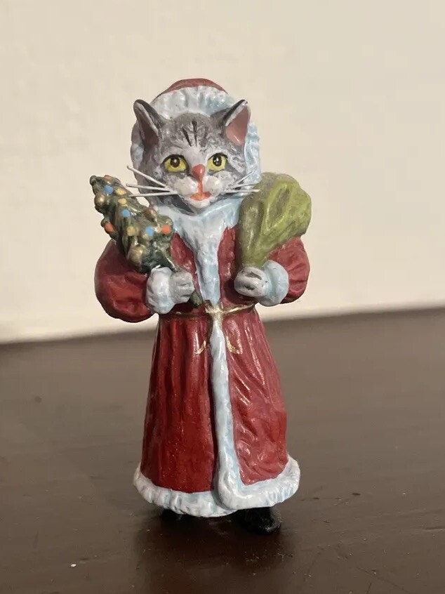Vienna Bronze Cold Painted Cat Santa Marked/Signed Mint
