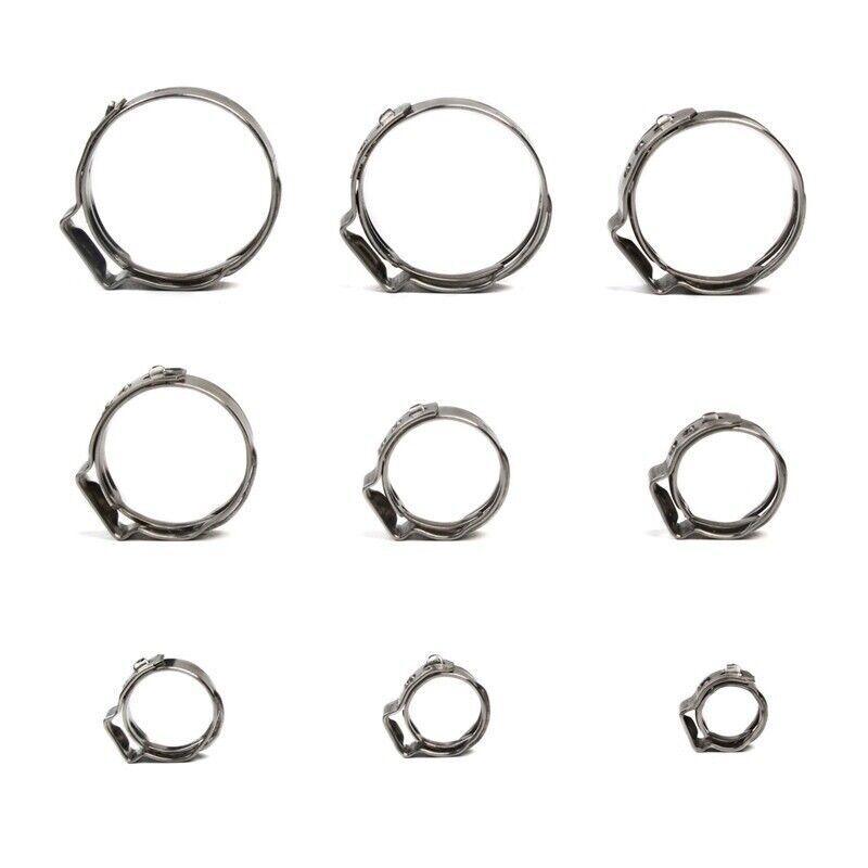 10/100X 304 Stainless Steel Single Ear Hose Clamps Assortment Water Pipe Hoop