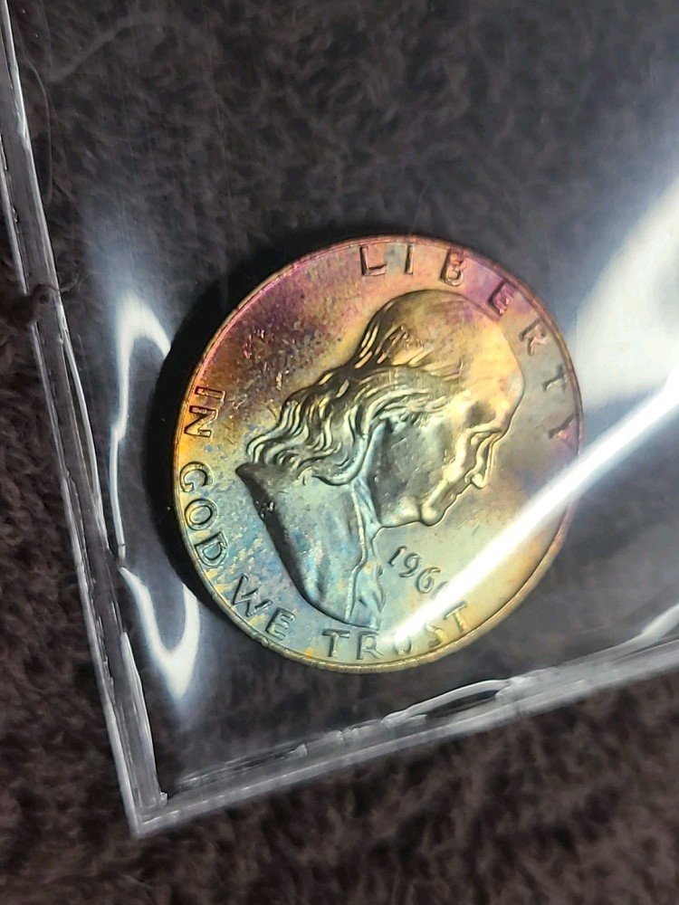 1961-D Rainbow Toned Franklin Half Dollar