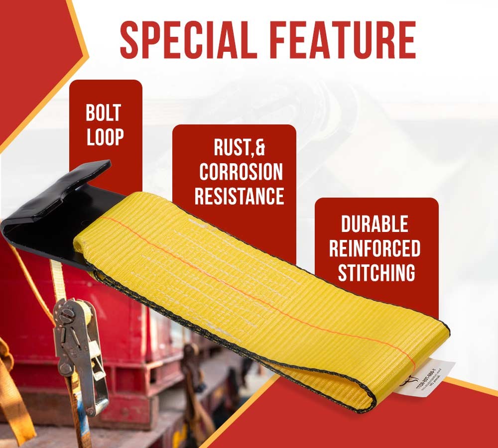 4PK 4"x11" Replacement Fixed End Tie Down Strap w/Flat Hook & Bolt Loop 5400 lbs