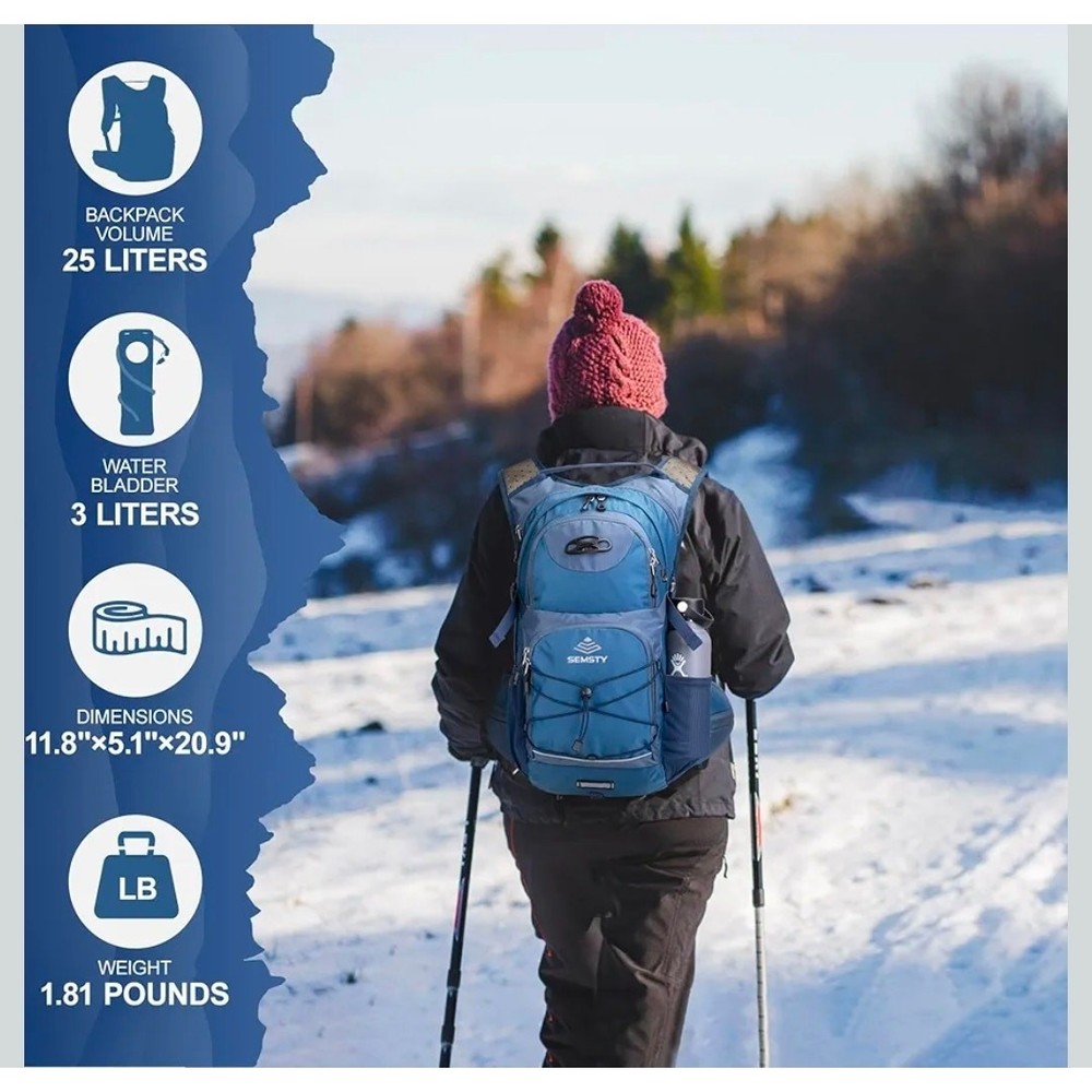 Hydration Backpack 25L, Hiking Backpack with 3L Water Bladder and Rain Cover