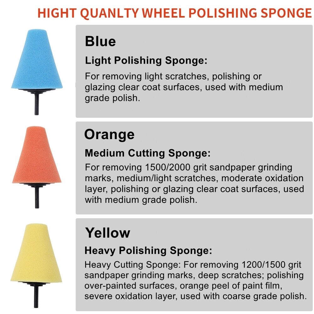 Foam Drill Polishing Cone Ball Pads Kit Car Hub Waxing Buffing Wheel Polisher 4"