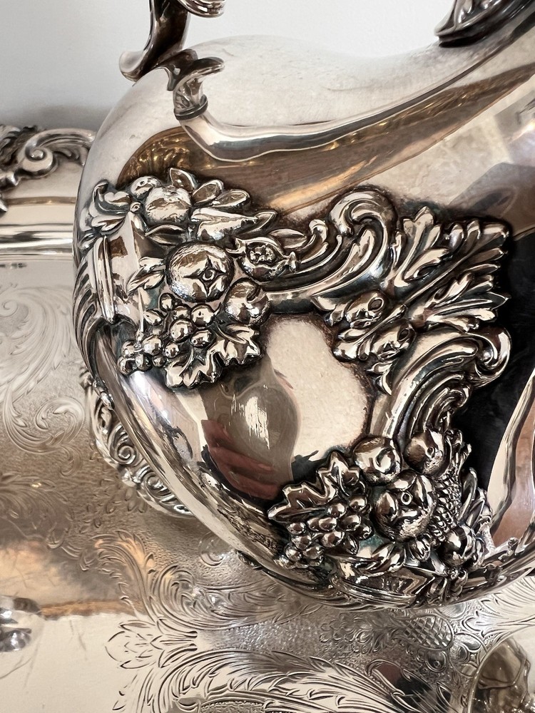 Reed & Barton KING FRANCIS Silverplate Coffee/Tea Pot Set & 30” Serving Tray