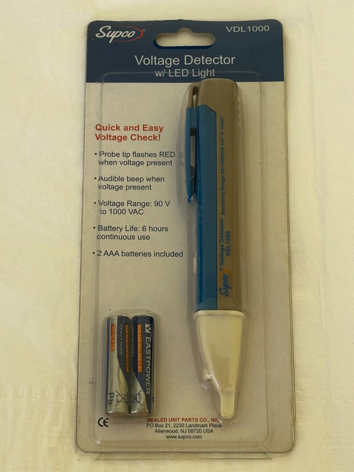 Supco VDL1000 Voltage Detector with LED Light Audible 90V to 1000 VAC