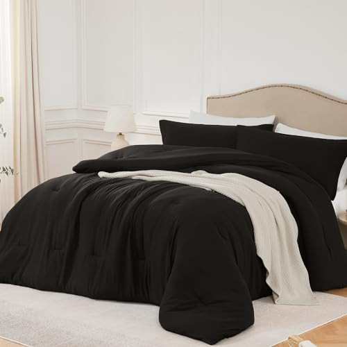 Full Comforter Sets Black,3PCS Soft Lightweight Breathable Bedding Comforter
