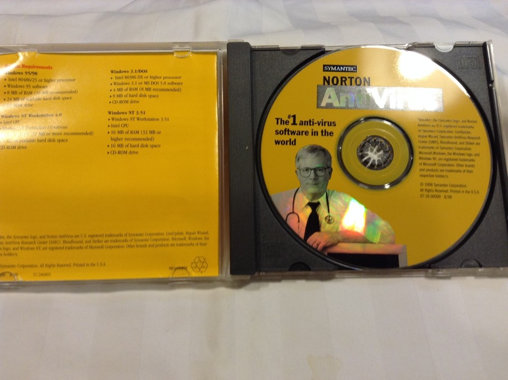 SYMANTEC NORTON ANTIVIRUS SOFTWARE Version 5.0, Windows 98, 95, 3.1/DOS, NT.