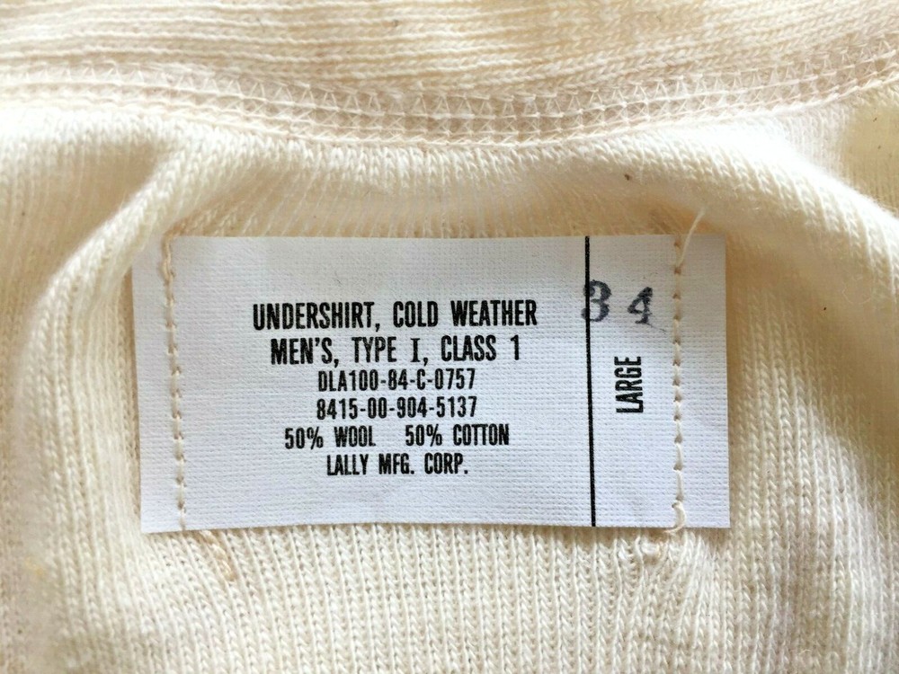 NEW ARMY ISSUE COLD WEATHER LIGHTWEIGHT WINTER WOOL BLEND UNDERSHIRT (LARGE)