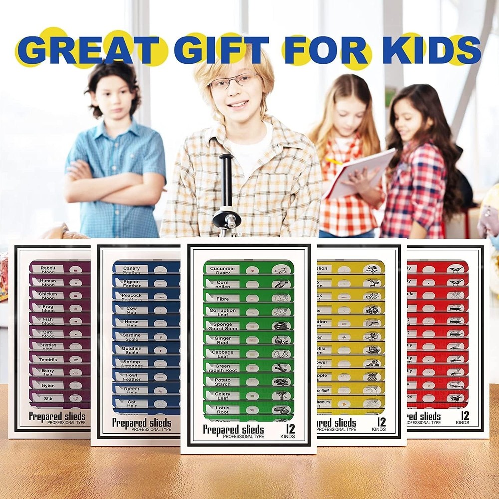 60Pcs Prepared Microscope Slides Set - Educational Specimens for Kids & Students