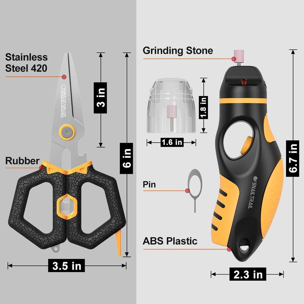 Fishing Line Stripper & 6"Scissors Kit Built-in Electric Hook Sharpener Portable