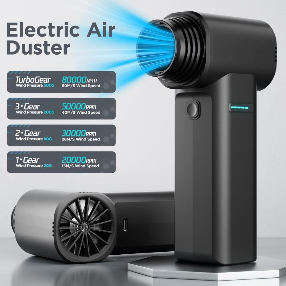 Compressed Duster, High-Power Duster with Brushless Motor, 4-Gear Adjustable ...