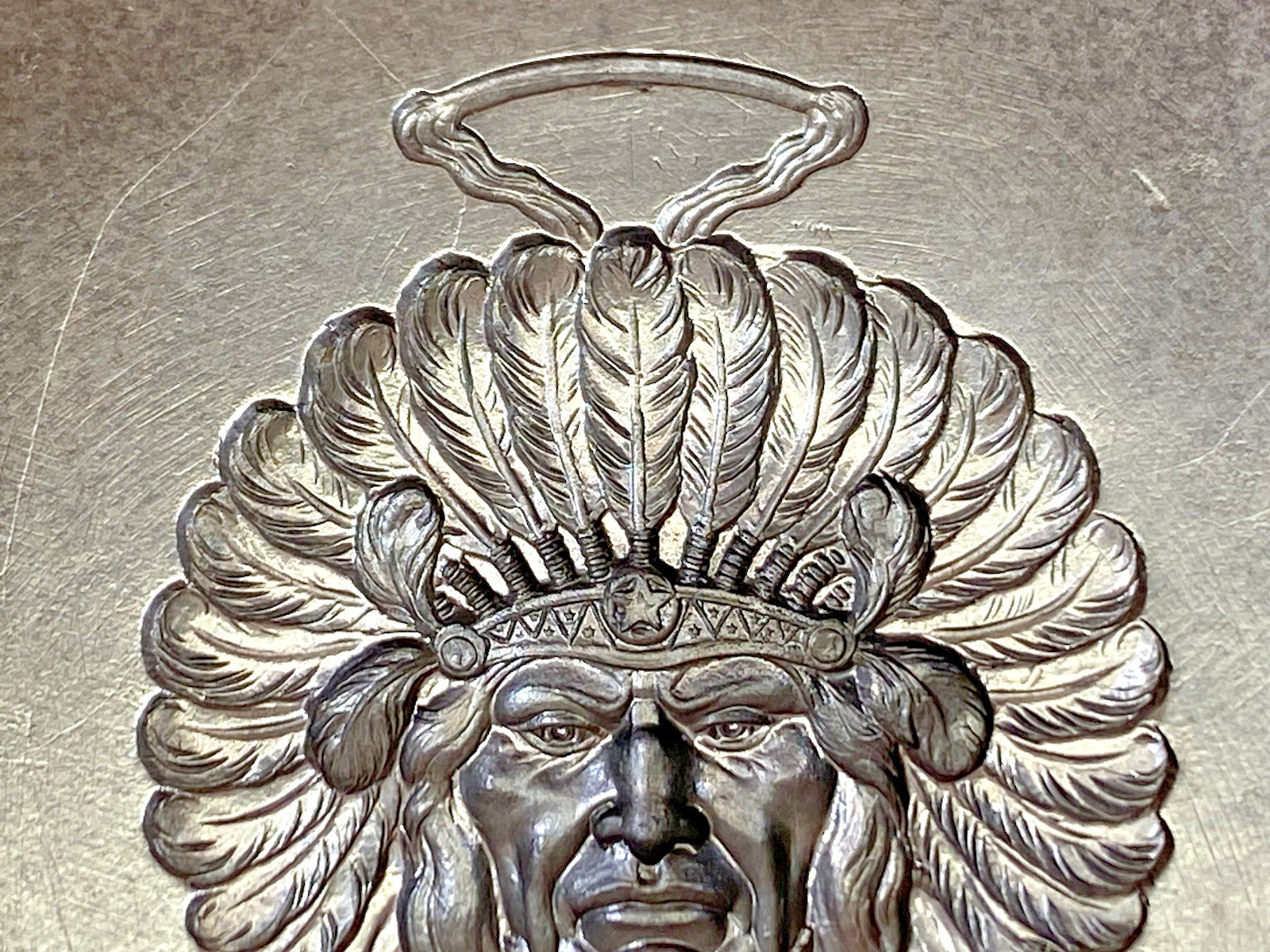 VTG Die Mold Native American Indian Chief Michigamua Tomahawk Watch Fob Medal