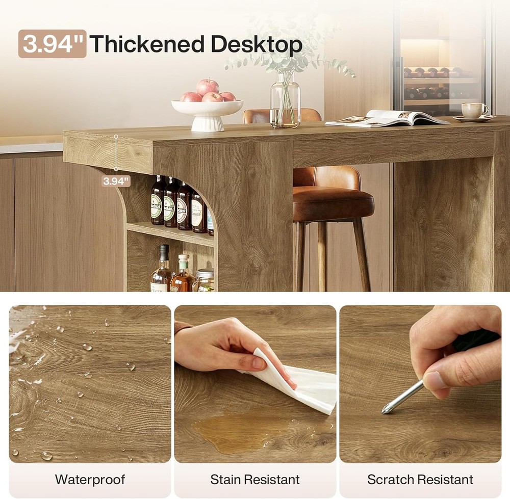 63'' Bar Table with Storage Shelves, 3-Tier Rectangular Counter Height Pub Table