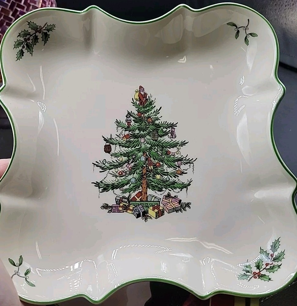 Vintage Spode Christmas Tree Earthenware 8" Devonia Tray  Holiday Candy Dish