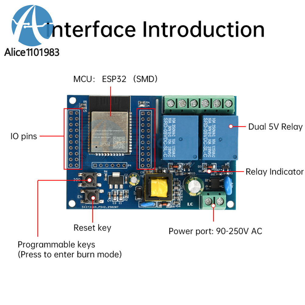 ESP32 WIFI Bluetooth 2 Channel Relay Module ESP32 Secondary Development Board