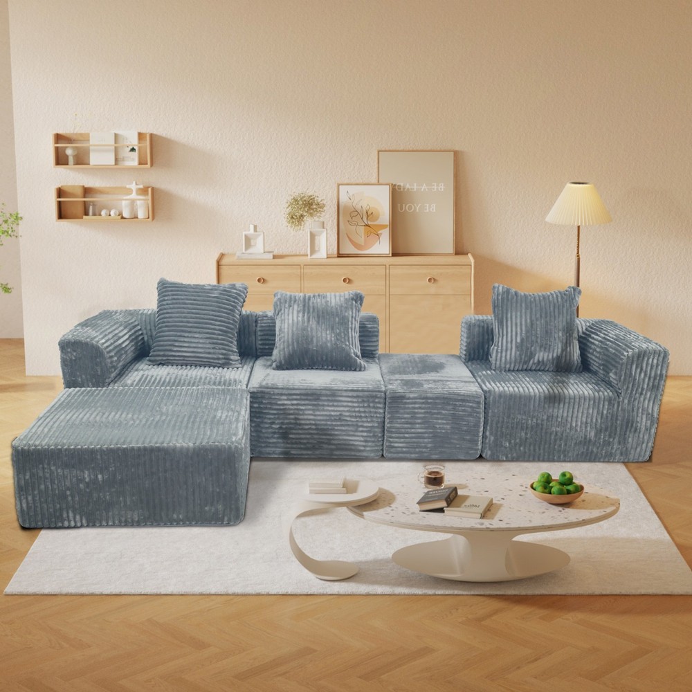 Light grey convertible modular combination sofa set compression sofa