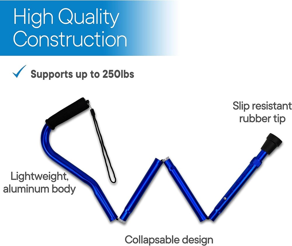 RMS Folding Cane with Offset Foam Handle, Adjustable Walking Stick Blue