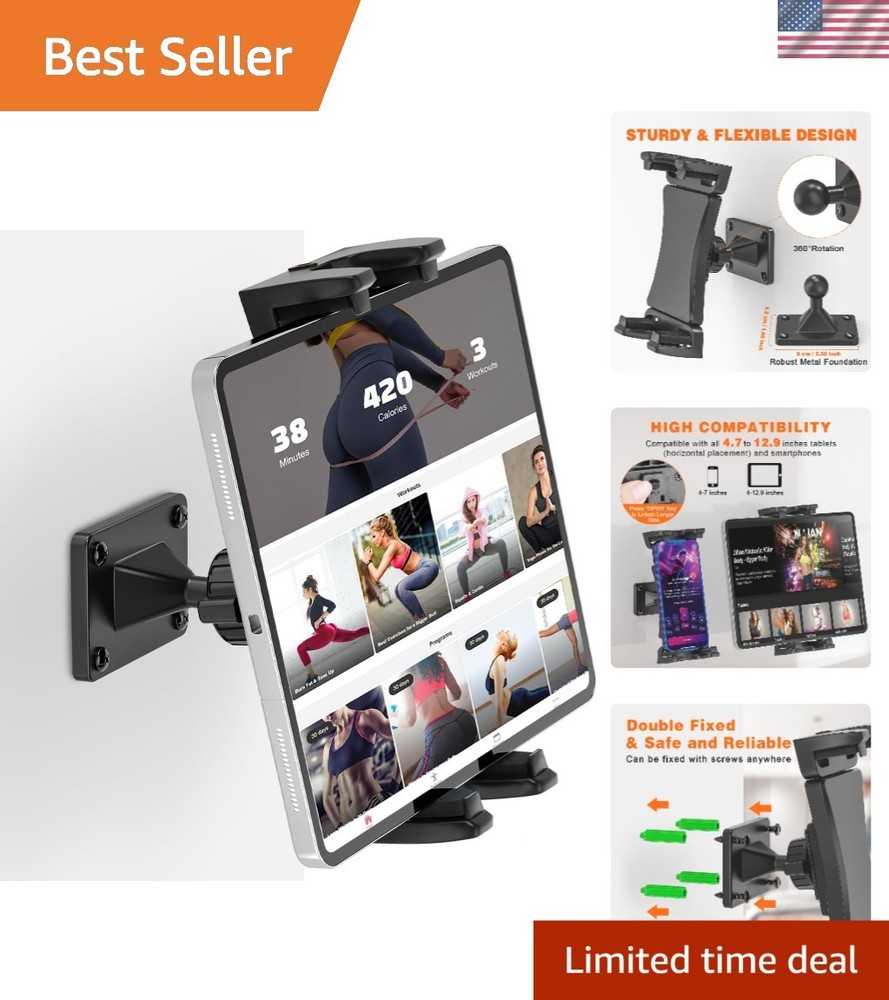 360° Adjustable Tablet Wall Mount - Sturdy Metal Base for 4.7-12.9" Devices