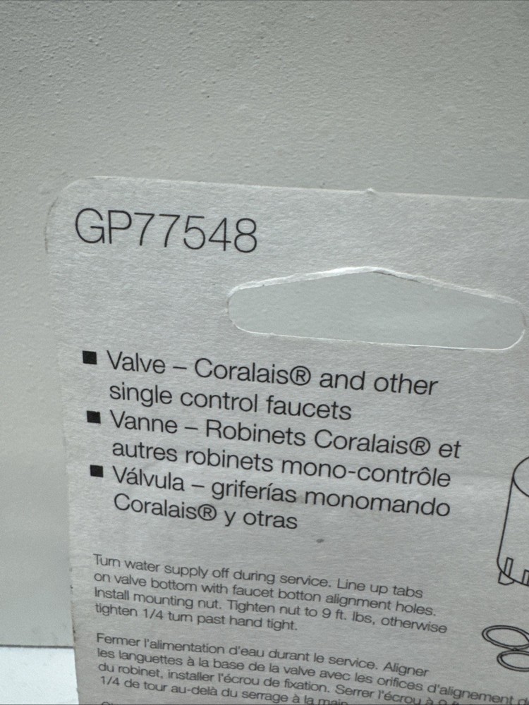 KOHLER GP77548 Valve for Single Control Faucets