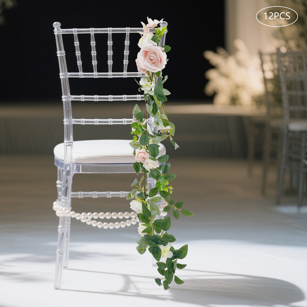 12Pcs Wedding Chair Decoration Multi-function Artificial Pew Flowers Stool Decor
