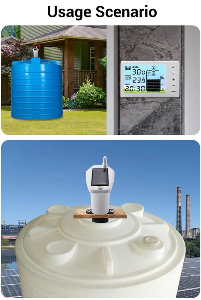 Ultrasonic Water Tank Liquid Depth Level Meter Temperature Sensor Time Display