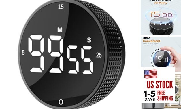 Upgrade Digital Kitchen Timer - Magnetic Countdown Countup Visual 1 Black