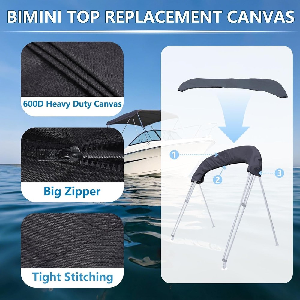 4 Bow 8 ft Pontoon Bimini Top Replacement Canvas Cover with Boot without frame🌊