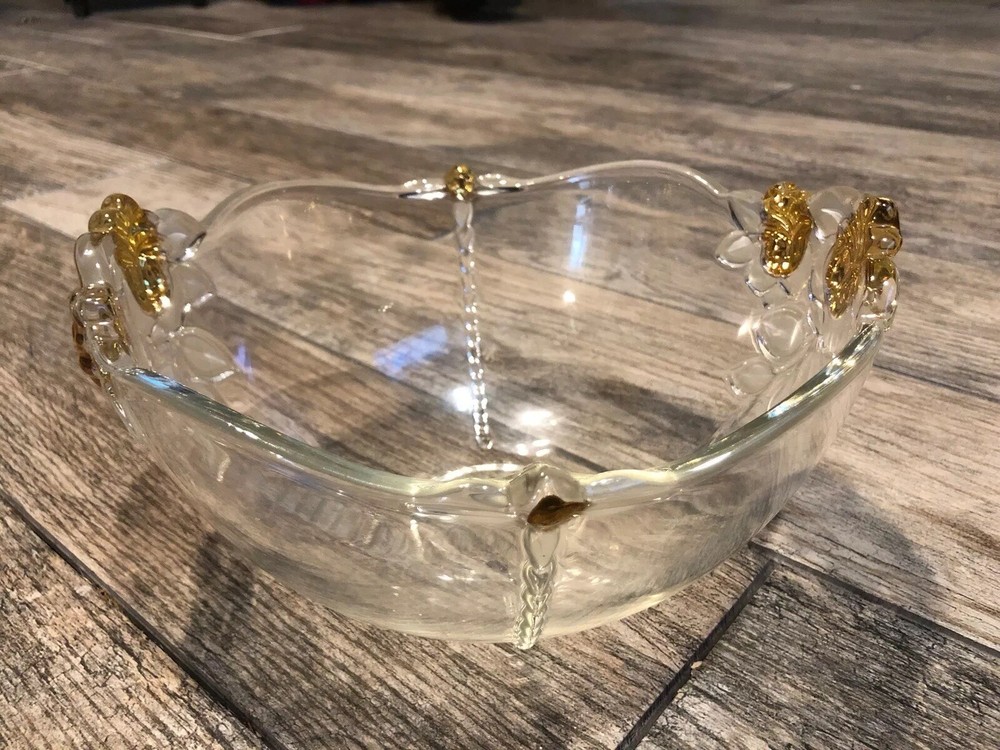 CLEAR GLASS BRASS FRUIT BOWEL